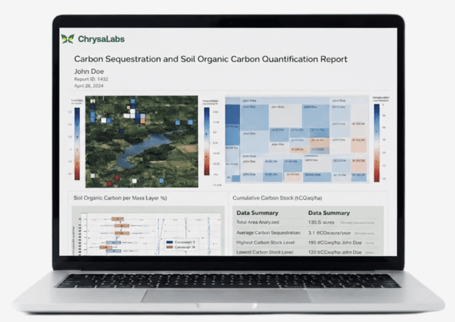 ChrysaLabs carbon sequestration report dashboard