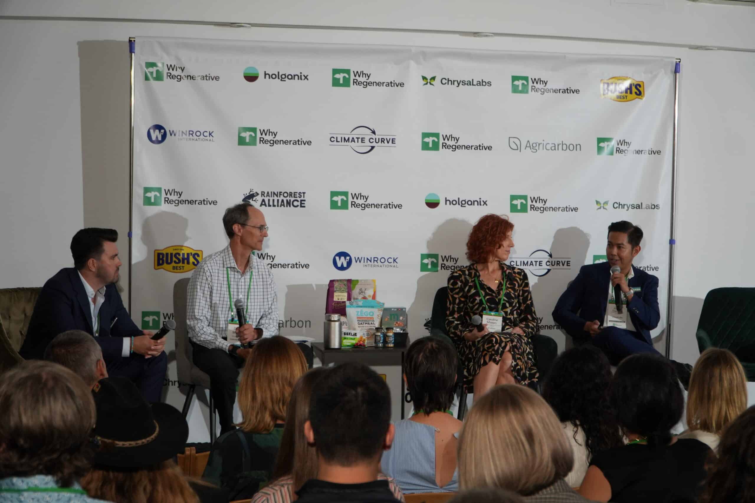 Caroline Missen, Daniel Sutherland, Scott Dickson Dagondon and David Moffatt on stage at the Regenerative Systems Summit during Climate Week NYC 2026